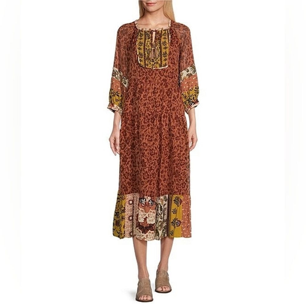 John Mark Tiered Maxi Dress Size Large Floral Boho Chic Lagenlook Lagum Hippie